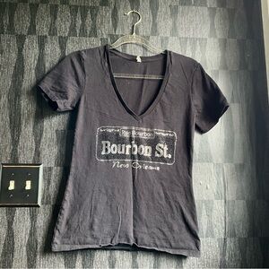 Bourbon st y2k rhinestone t-shirt v-neck black crystals